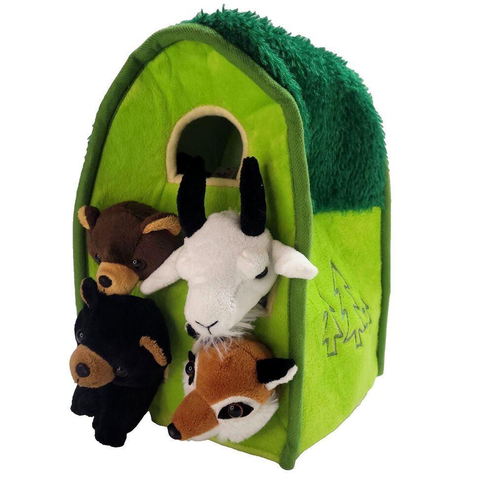 Unipak Plush Forrest House Carry Case 12"  W 4 Animals 7" Goat Fox Bears‎